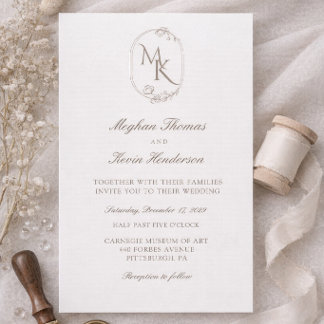 Invitation Mariage Élégant Monogrammé | Classique Formel