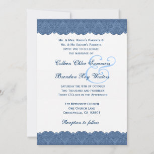 Invitation Mariage Élégant Monogramme de dentelle bleue et bl