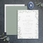 Invitation Mariage Élégant Monogramme Élégant de taille minim<br><div class="desc">Créez la faire-part de mariage parfaite avec ce design élégant et formel de monogramme vert sauge, avec une bordure feuillue dessinée à la main délicate, et typographie de script lettrée à la main. L'arrière de l'invitation est assorti à une texture verte sauge. Contacter le concepteur pour les produits correspondants. Merci...</div>