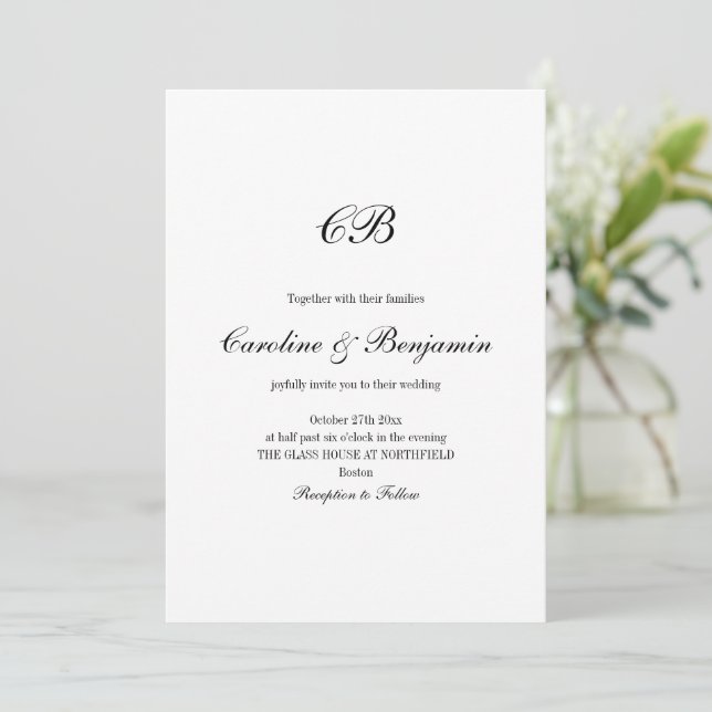 Invitation Mariage Élégant Monogramme en Écriture Manuscrite  (Debout devant)