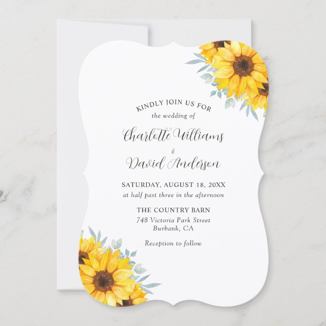Invitation Mariage élégant monogramme eucalyptus tournesol (Devant)
