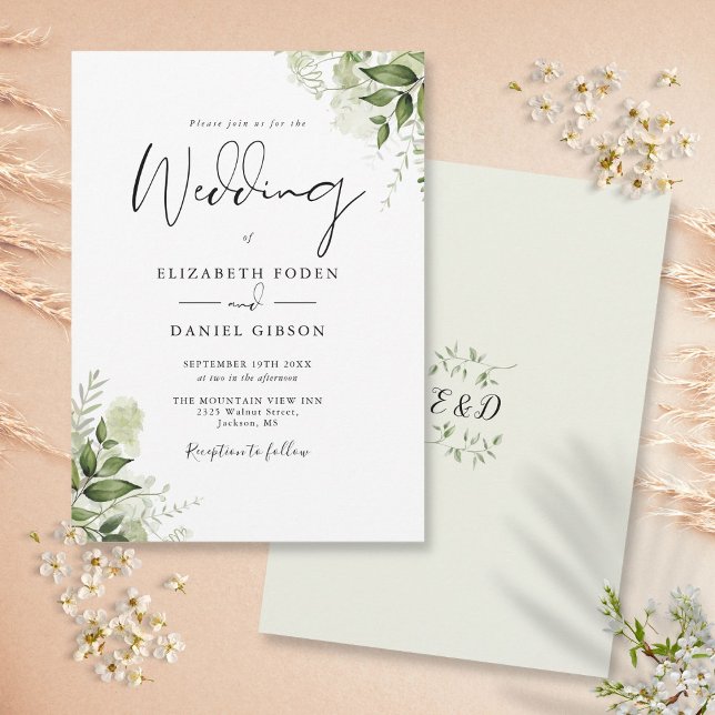 Invitation Mariage Élégant Monogramme Feuillage Végétal Rusti (Créateur téléchargé)