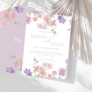 Invitation Mariage Élégant Monogramme Fleur Sauvage Lavande R