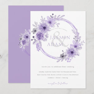 Invitation Mariage Élégant Monogramme Floral Lavande