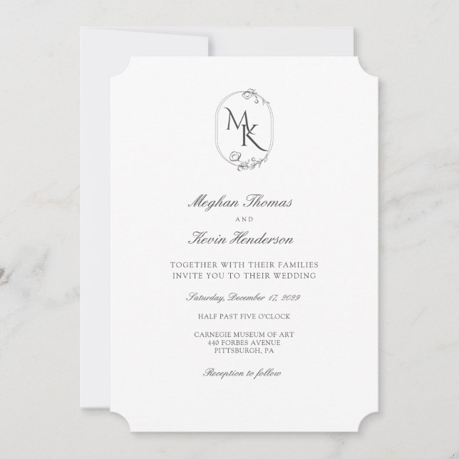 Invitation Mariage Élégant Monogramme | Formel Classique (Devant)