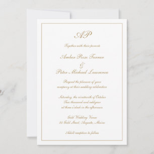 Invitation Mariage Élégant Monogramme Formel Or Tout En Un