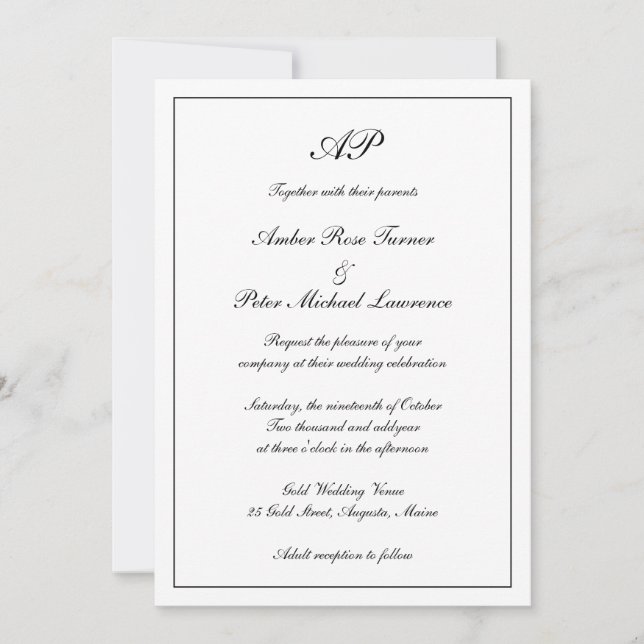 Invitation Mariage Élégant Monogramme Formel Tout En Un (Devant)