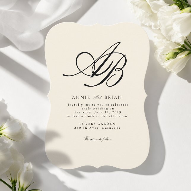Invitation Mariage Élégant Monogramme Ivoire (Elegant Monogram Ivory Wedding Invitation)