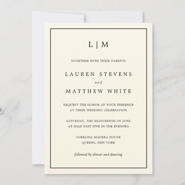 Invitation Mariage élégant monogramme jaune beurre moderne (Devant)