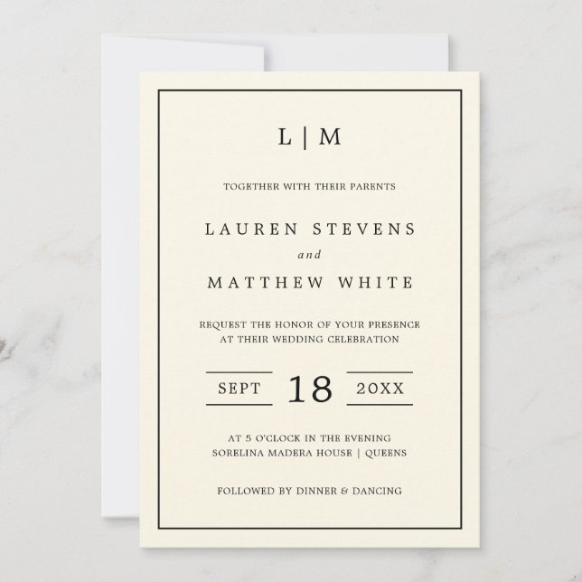 Invitation Mariage élégant monogramme jaune beurre moderne (Devant)