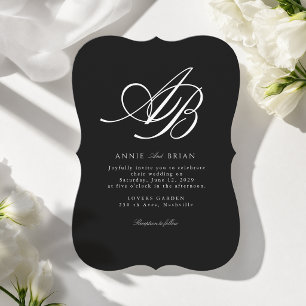 Invitation Mariage Élégant Monogramme Noir Blanc