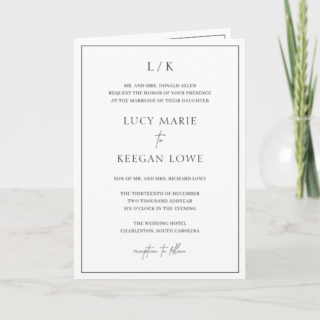 Invitation Mariage Élégant Monogramme Noir et Blanc Intempore (Devant)