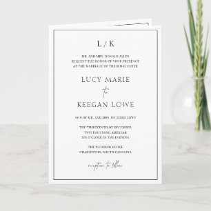 Invitation Mariage Élégant Monogramme Noir et Blanc Intempore