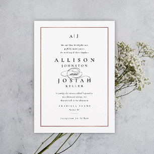 Invitation Mariage Élégant Monogramme Or Rose