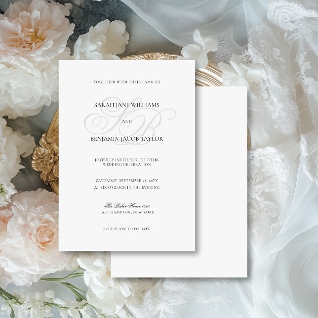 Invitation Mariage Élégant Monogramme Sarah Noir & Blanc (This elegant, vintage-inspired invite features your monograms in a classic calligraphy script font.)