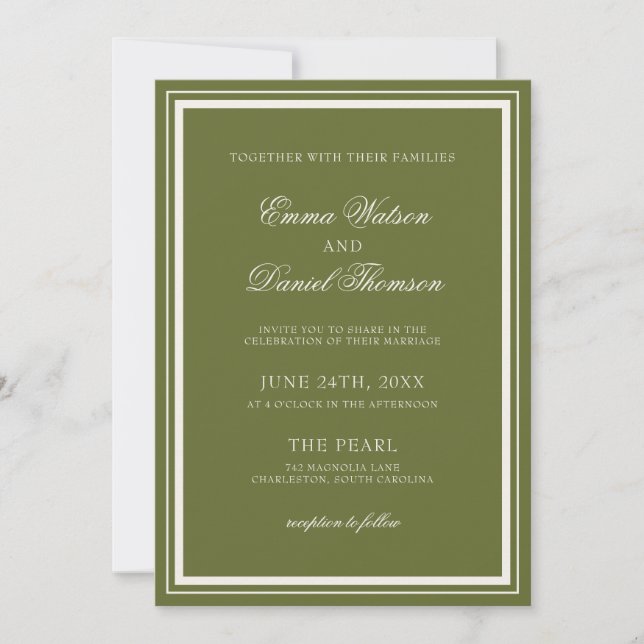 Invitation Mariage Élégant Monogramme Vert Olive (Devant)