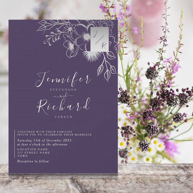 Invitation Mariage élégant Monogramme Violet (Créateur téléchargé)