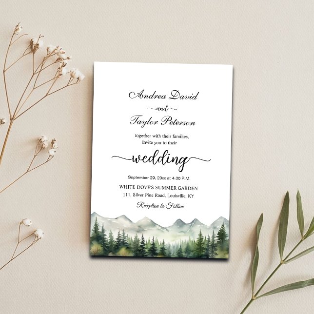 Invitation Mariage Élégant Montagnes et Pins (Créateur téléchargé)