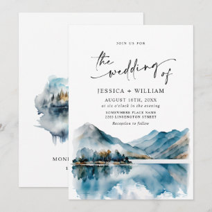 Invitation Mariage élégant Montagnes Forêt aquarelle