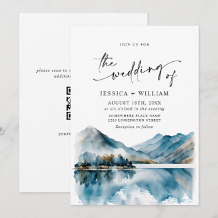Invitation Mariage Élégant Montagnes Forêt Aquarelle