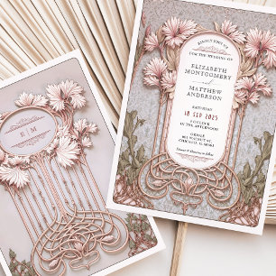 Invitation Mariage Élégant Motif Floral Art Nouveau