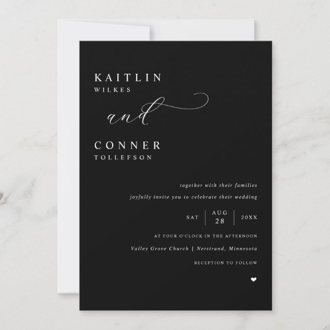 Invitation Mariage Élégant Noir avec Texte Blanc (Devant)