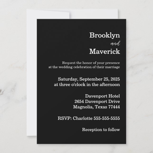Invitation Mariage Élégant Noir & Blanc (Devant)