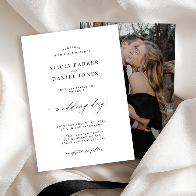 Invitation Mariage élégant noir blanc classique sur mesure ph (Créateur téléchargé)