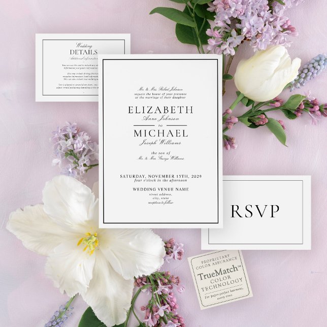 Invitation Mariage Élégant Noir & Blanc Script Classique (Créateur téléchargé)