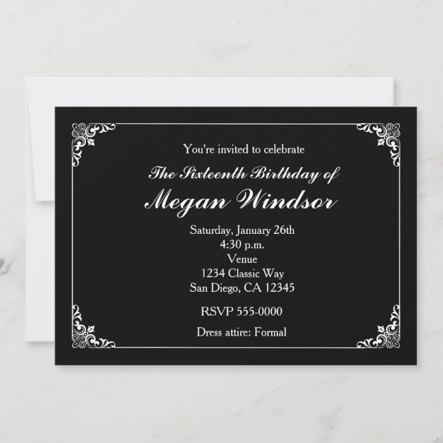 Invitation Mariage élégant noir blanc vintage chic (Devant)