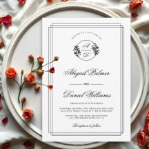 Mariage élégant noir, branche blanche et initiales