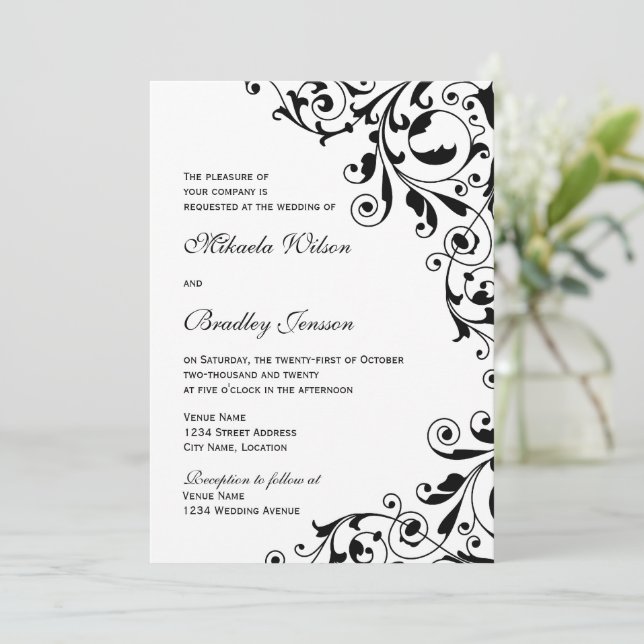 Invitation Mariage élégant noir et blanc (Debout devant)