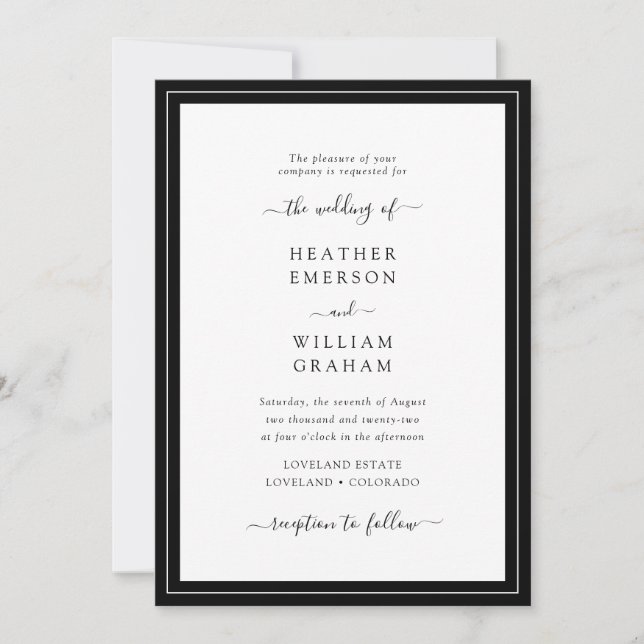 Invitation Mariage élégant noir et blanc (Devant)