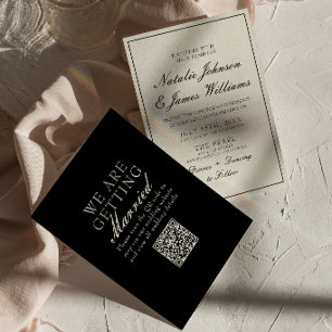 Invitation Mariage élégant noir et blanc à l'ancienne avec co