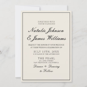 Invitation Mariage élégant noir et blanc à l'ancienne avec co