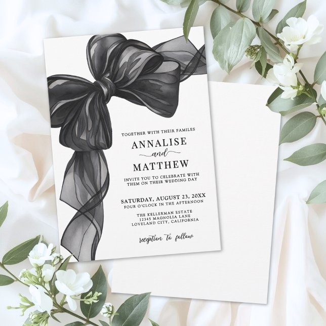 Invitation Mariage Élégant Noir Et Blanc À Nœud Papillon (Elegant Bow Black And White Wedding Invitation)