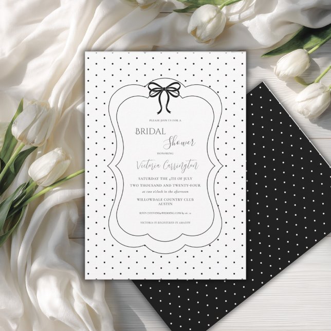 Invitation Mariage élégant noir et blanc à pois (Créateur téléchargé)