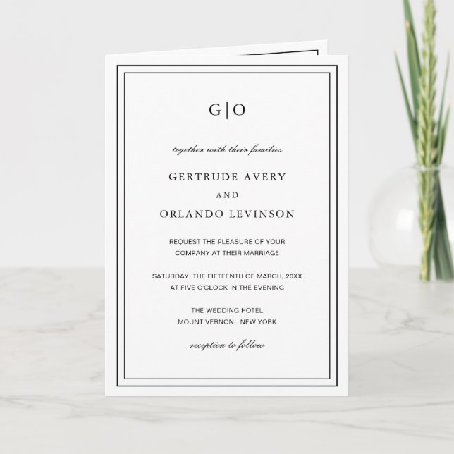 Invitation Mariage Élégant Noir et Blanc Classique (Devant)