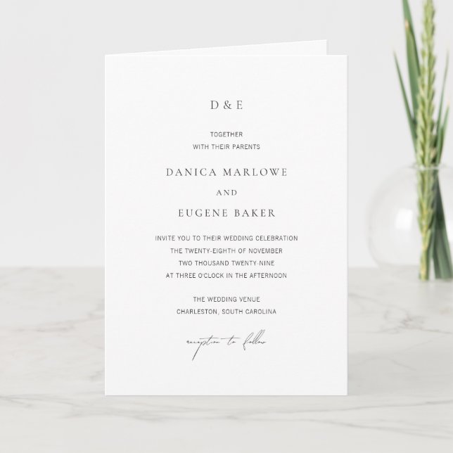 Invitation Mariage Élégant Noir et Blanc Classique (Devant)