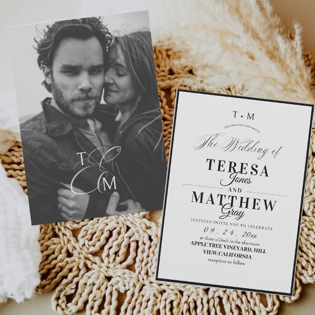 Invitation Mariage élégant noir et blanc écriture classique (Créateur téléchargé)