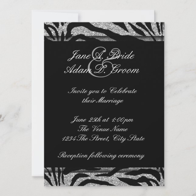 Invitation Mariage élégant noir et blanc zèbre (Devant)