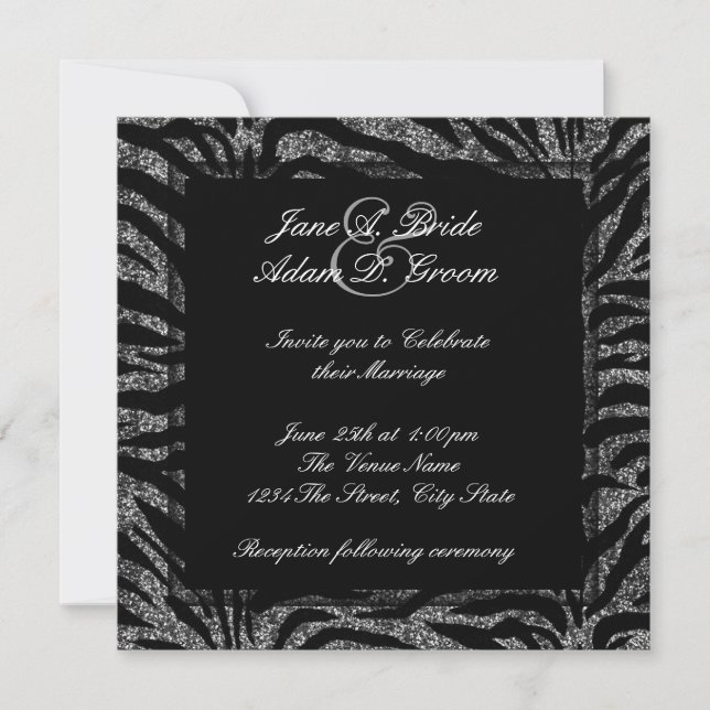 Invitation Mariage élégant noir et blanc zèbre (Devant)