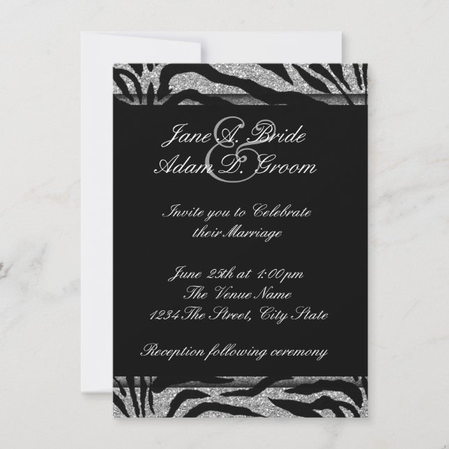 Invitation Mariage élégant noir et blanc zèbre (Devant)