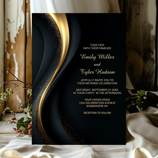 Invitation Mariage élégant noir et or (Créateur téléchargé)