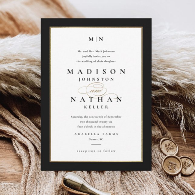 Invitation Mariage Élégant Noir et Or (Créateur téléchargé)