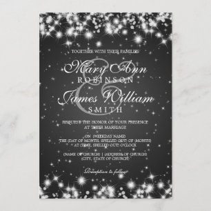 Invitation Mariage élégant Noir étincelant d'hiver