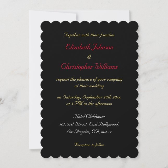 Invitation Mariage élégant noir Faux or argent personnalisé (Devant)