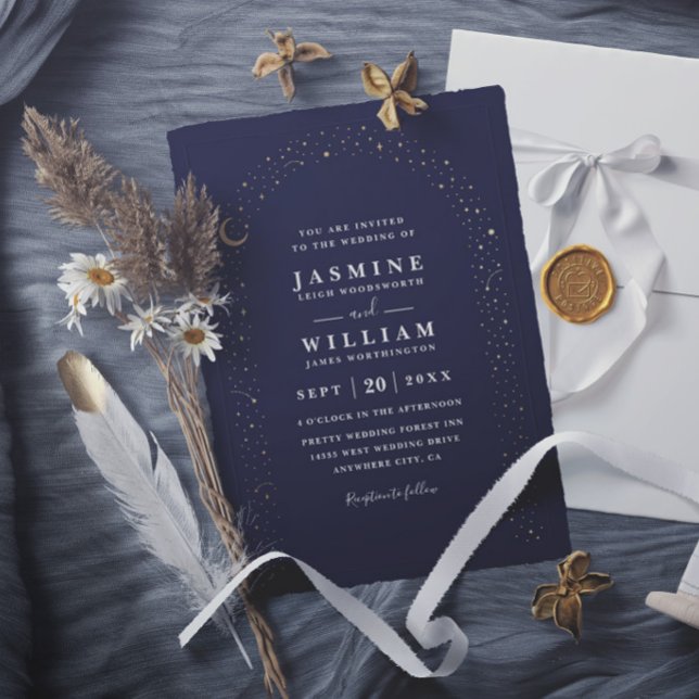 Invitation Mariage élégant nuit lune arche céleste Boho (Créateur téléchargé)