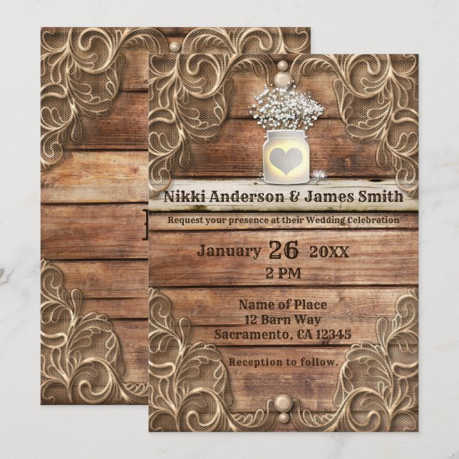 Invitation Mariage Élégant Occidental Rustique Vintage Bois D (Devant / Derrière)