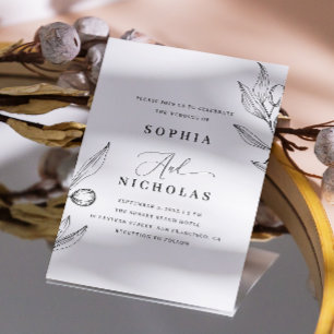 Invitation Mariage Élégant Olive Photo Botanique + Code QR